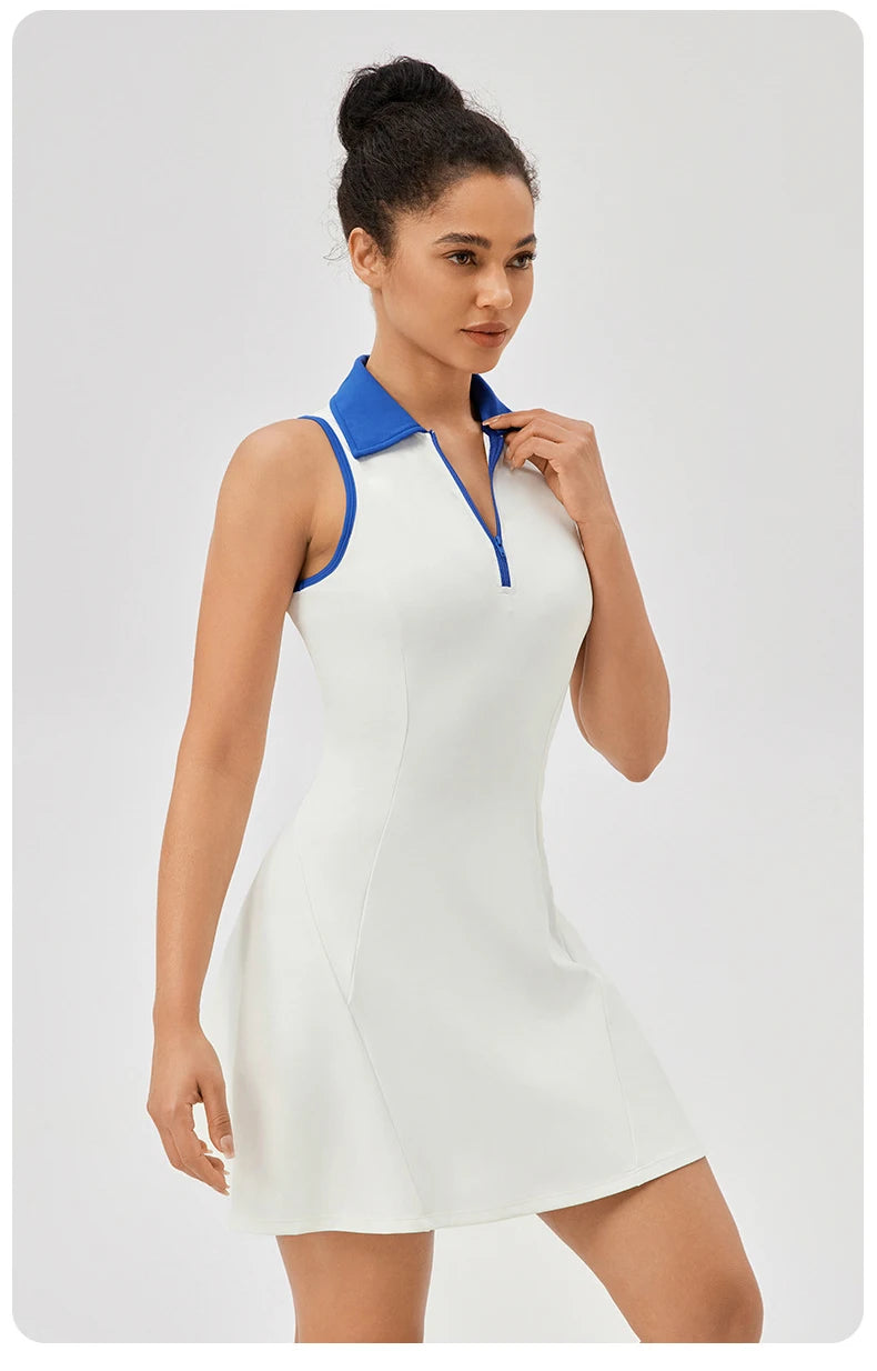 Women's Summer Tennis  Lapel Slim Fit Running Breathable Quick Dry Golf Yoga Wear Workout Dress