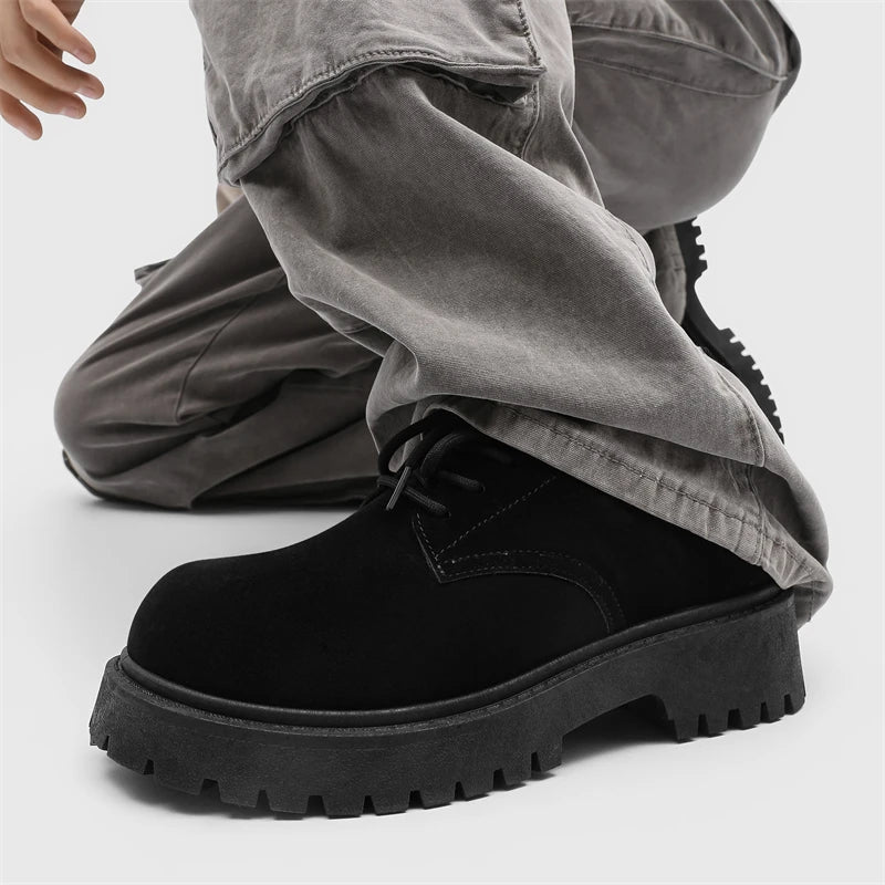 Men's Platform Suede Leather  Lace-up Casual British Shoes