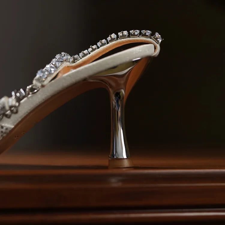 Women's Pointed Toe Rhinestone Wedding Sandals - Bowknot Pendant Pumps