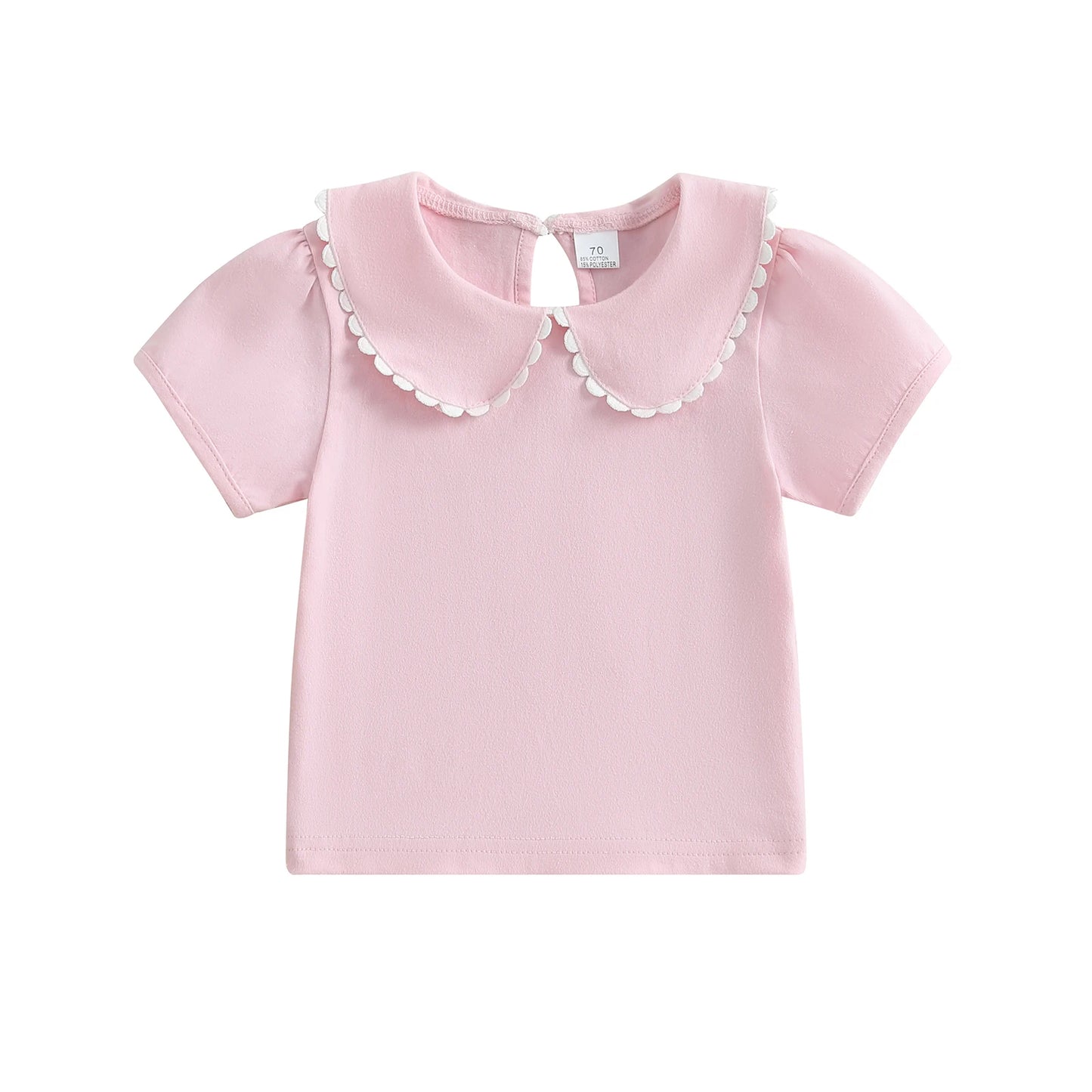 0-6Y Kids Girls Summer Casual  Short Sleeve Doll Collar Pullover Top