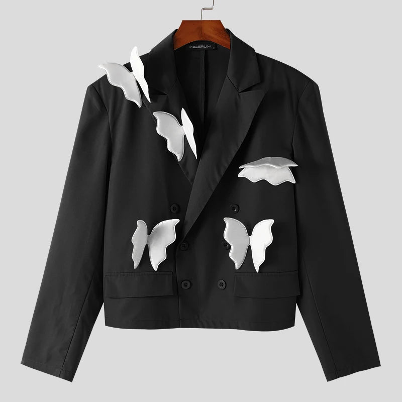 Men's Blazer Patchwork Lapel Long Sleeve Double Breasted Loose Jacket