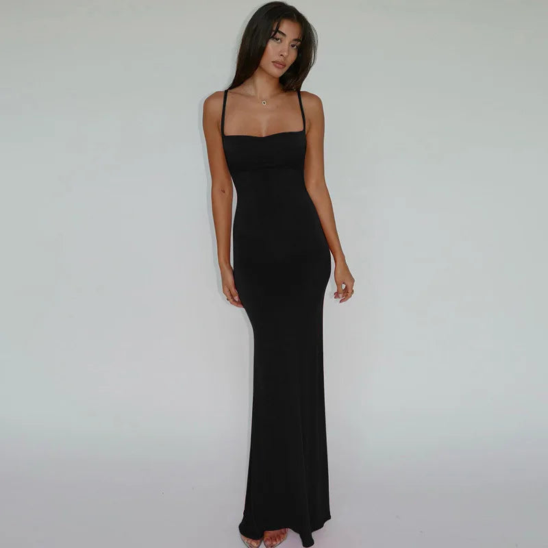 Women's Draped Backless Sleeveless Slip Maxi Dress