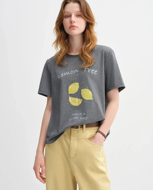 Fruit Print T-Shirt - Loose Fit Cotton Short Sleeve Top