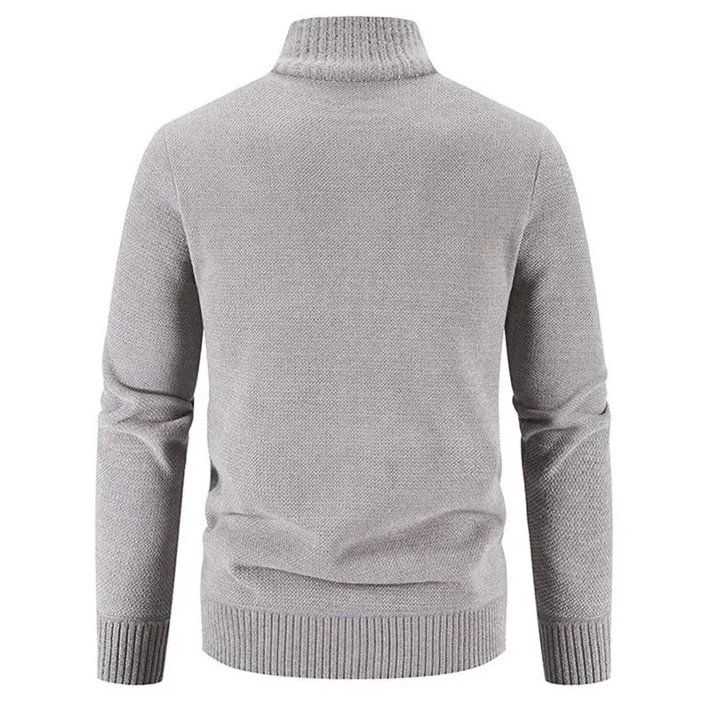 Men's Thick Knit Zip-Up Cardigan with Stand Collar