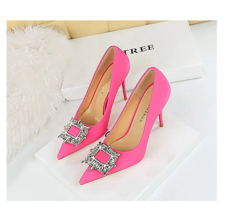 Women's Metal Rhinestone High Heels Silks Satins  Stilettos