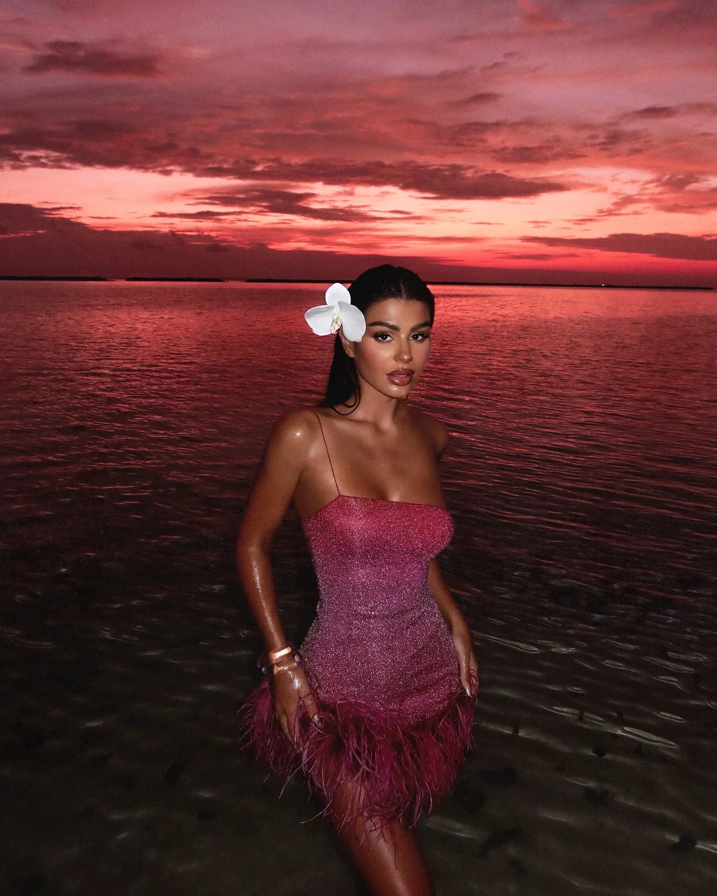 Sparkly Feather Mini Dress - Sleeveless Party Dress