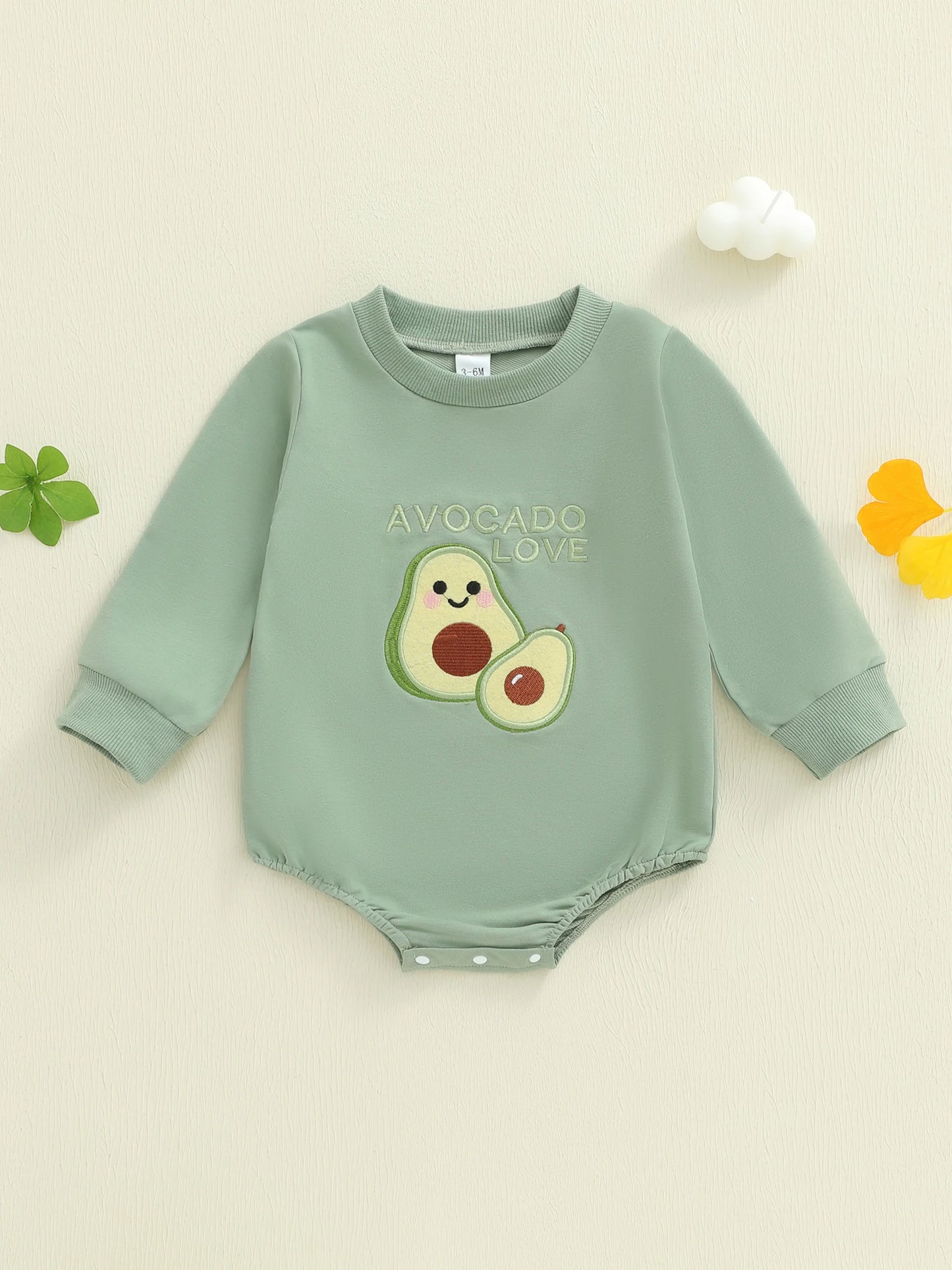 Baby Fall Winter Romper - Long Sleeve Crew Neck Embroidery Fruit Letters Bodysuit