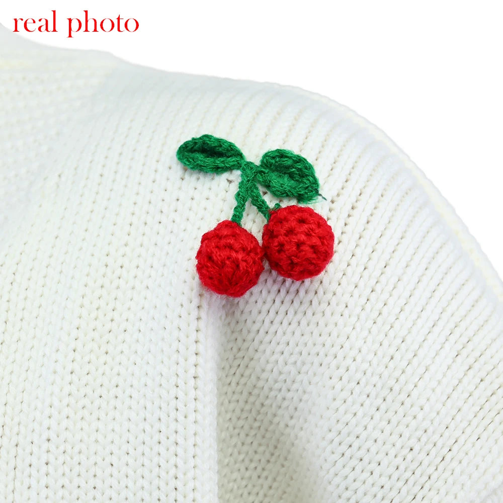 Women's Knitted Cherry Sweaters Cardigan Long Sleeve Top Sweater