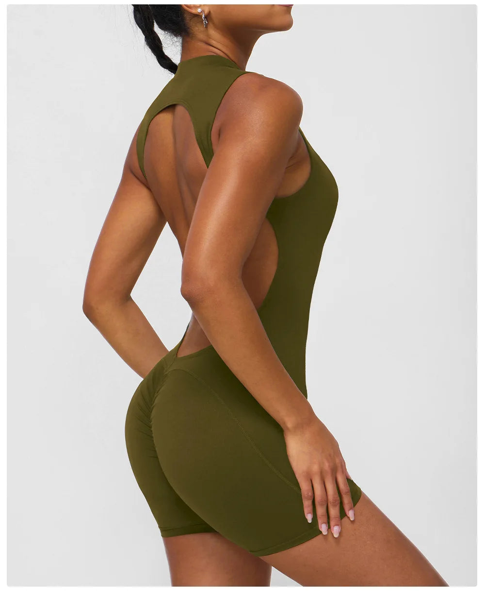Women's Slim Fit One-Piece Sports Jumpsuit — Sleeveless Open Back Yoga Set