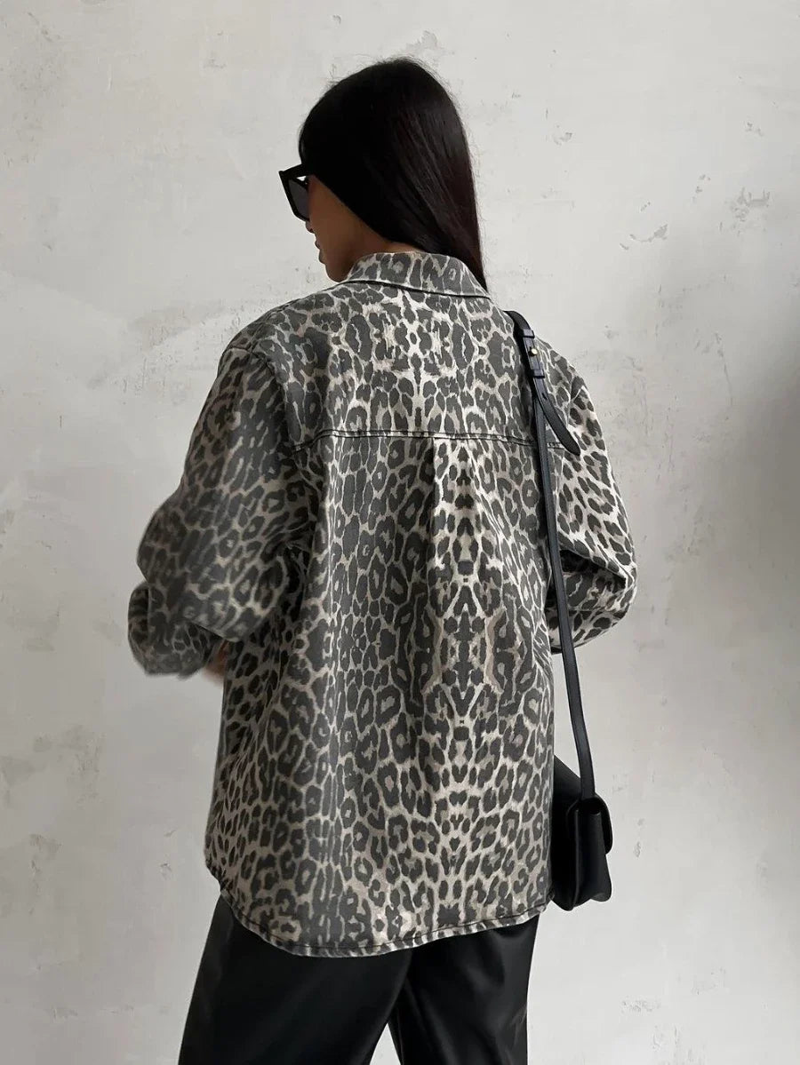 Women's Leopard Print Denim Shirt