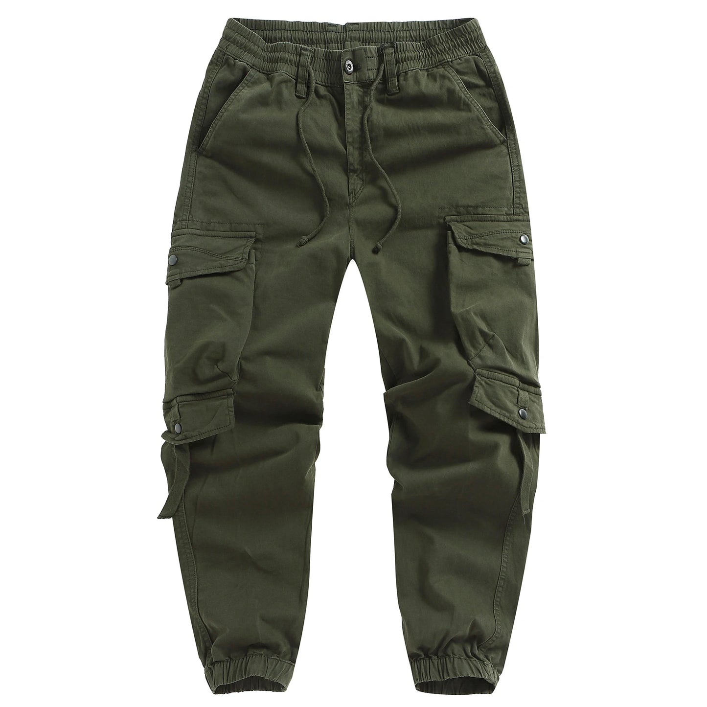 Men's Cotton Cargo Pants - Multi-Pocket Drawstring Joggers