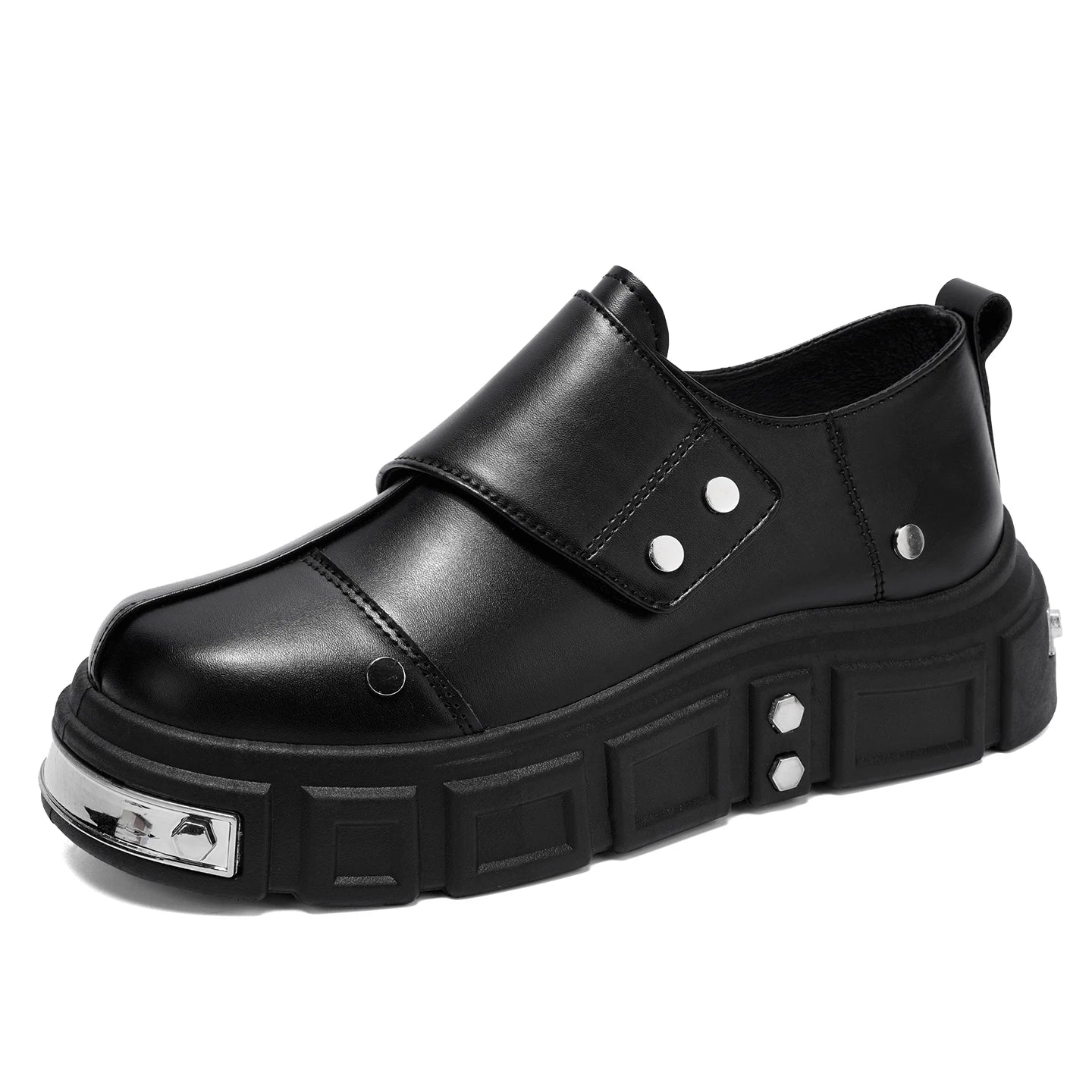 Men's Leather Platform Derby Shoes - Metal Detail Casual Dress Sneakers