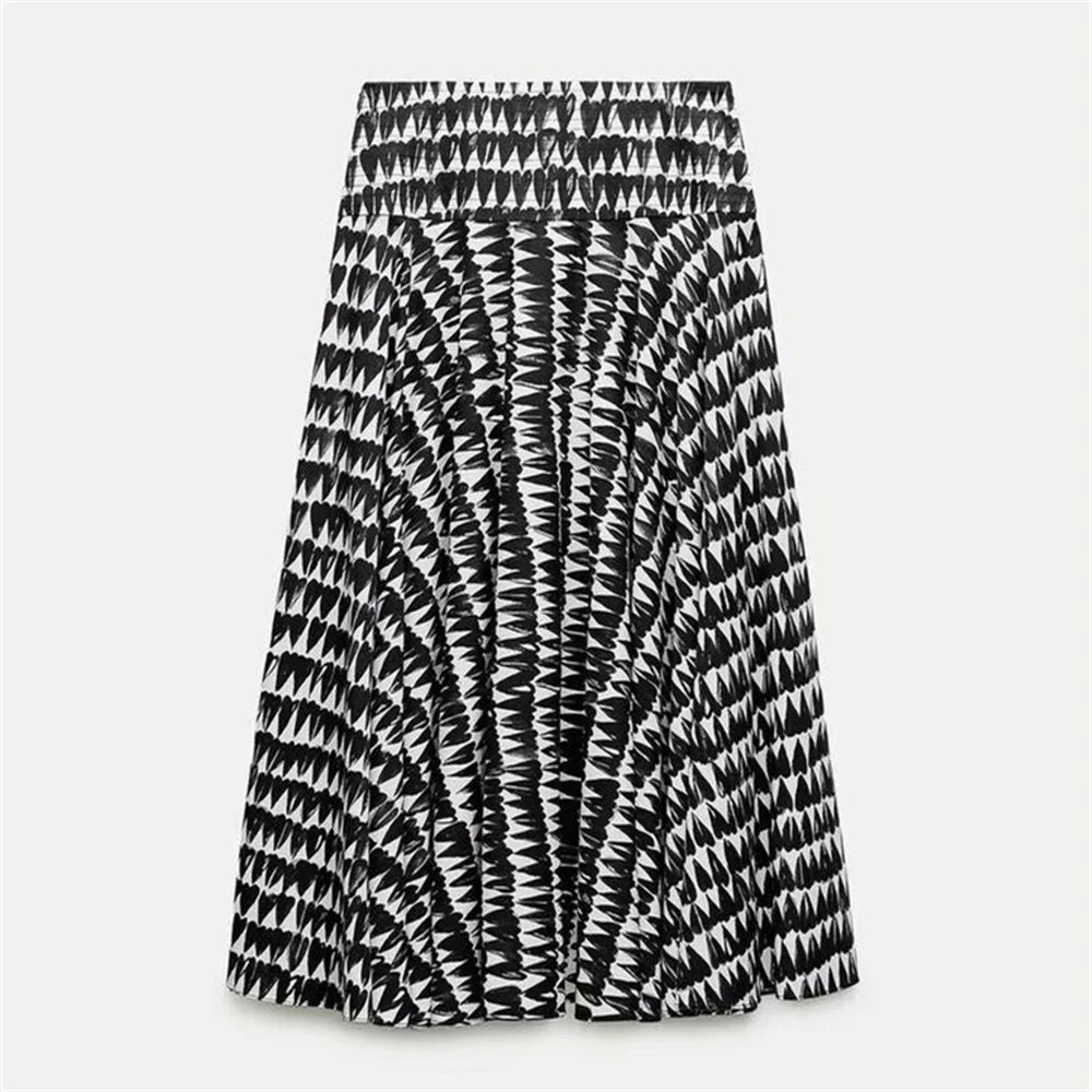 Women Pleated Printed Midi Skirts 2 Piece Set