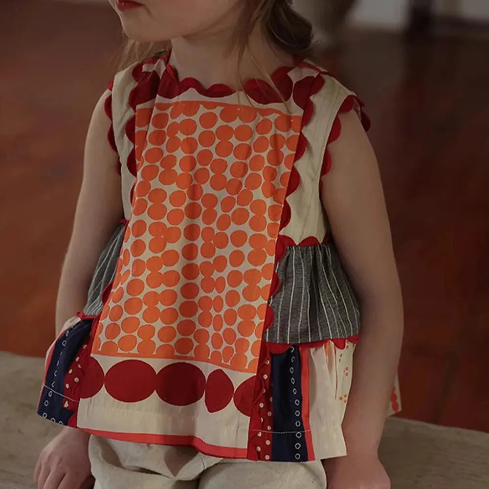 Girls' Dress Summer Children's Round Neck Sleeveless Geometric Multicolour Comfortable Casual Dress