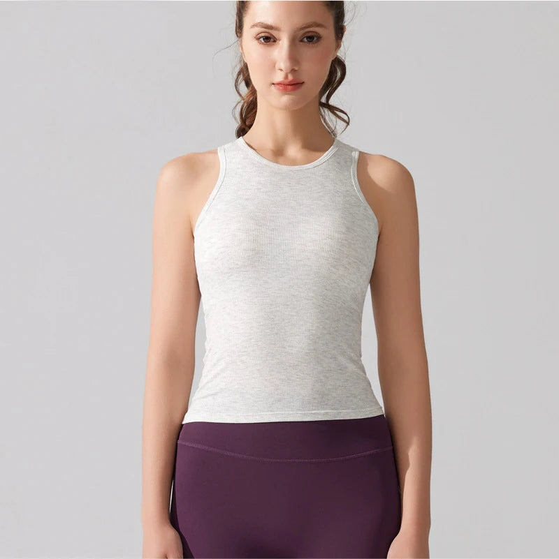 Women's Sleeveless Yoga Top with Built-in Chest Pads - Quick Dry Athletic Vest
