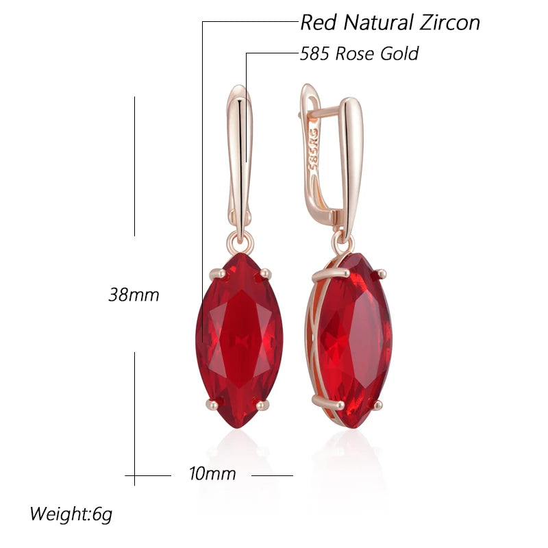 Shiny Rhombus Red Zircon Long Dangle Earrings - Rose Gold Jewelry