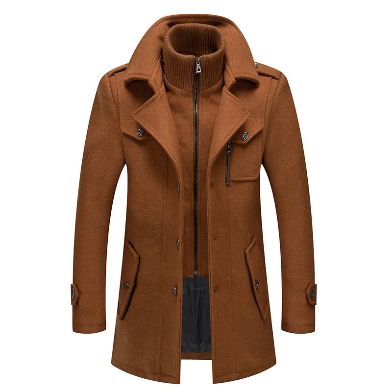 Men's Wool Blend Winter Overcoat - Single Breasted Trench Coat