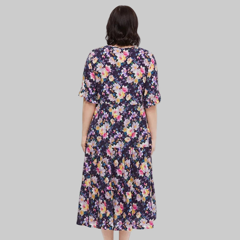 Women's Oversized Floral Print A-Line Midi Dress
