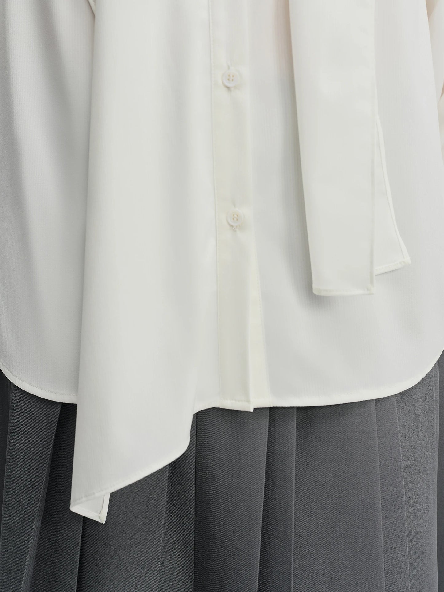 Ribbon Tie Blouse with Irregular Hem