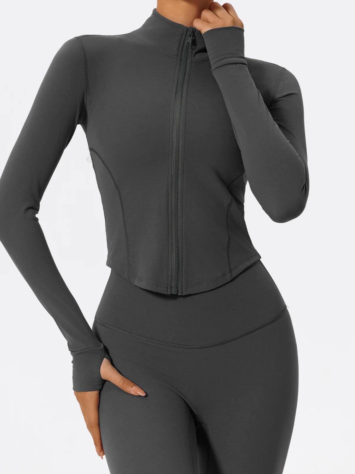 Ultra-Soft 2-Piece Gym Set - Long Sleeve Jacket & High Waist Leggings