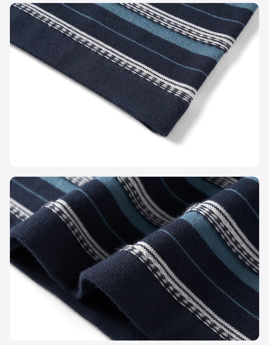 Men's Premium Knitted Striped T-Shirt - 14 Gauge Jacquard Regular Fit