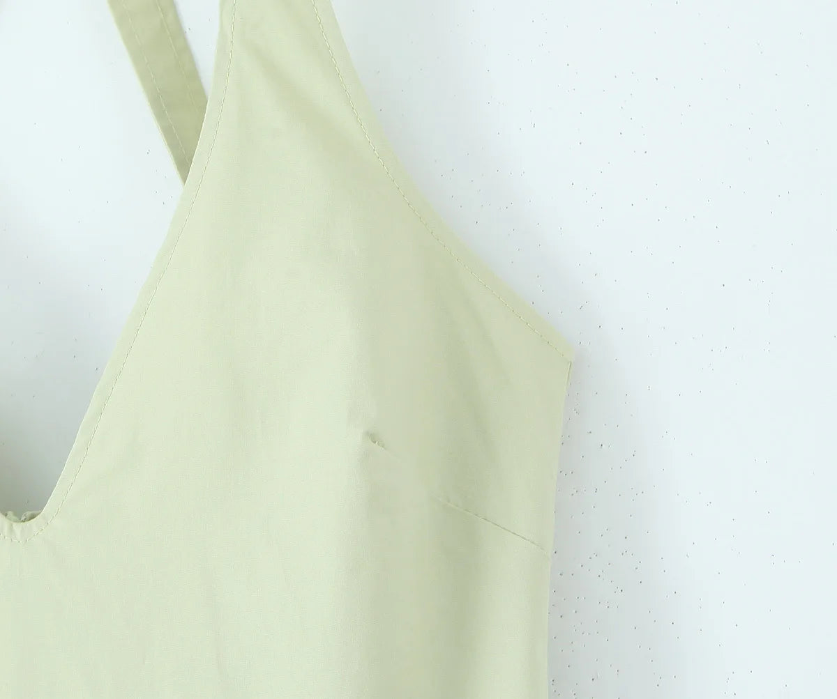 Backless Green Halter Dress - Elegant Low Waist A-Line Midi Dress