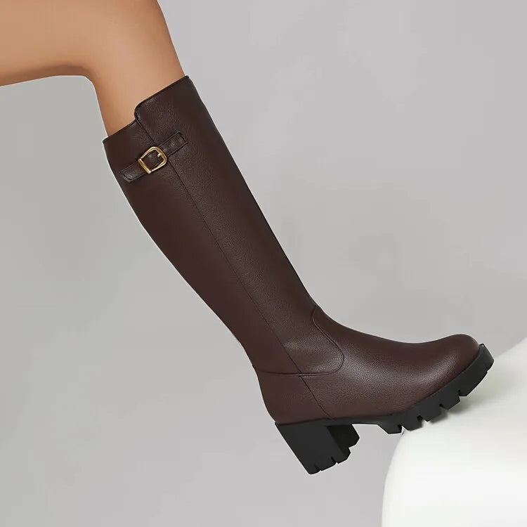 Faux Suede Ankle Boots - 5cm Flat Heel with Belt Buckle Detail