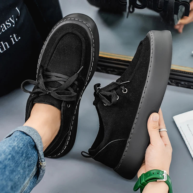 Men's Platform Suede Shoes Lace Up Shoes