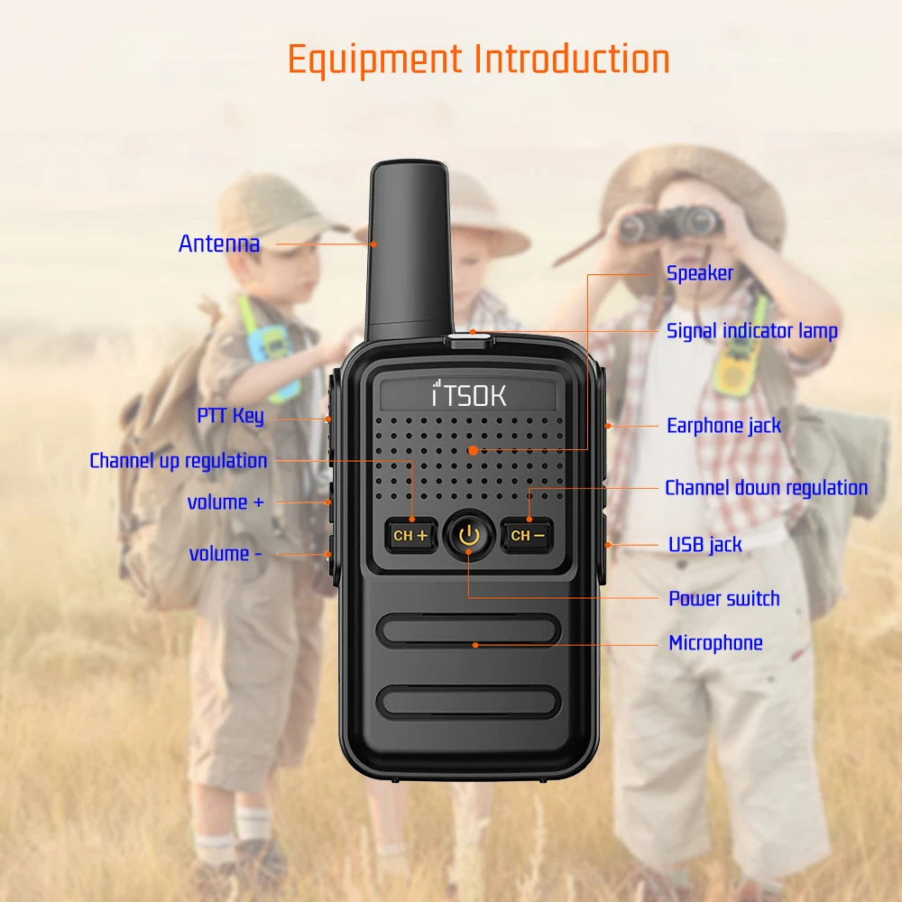 Children's 2pcs Mini Toy 1~5 Km UHF Two Way Transceiver Walkie Talkie Radio