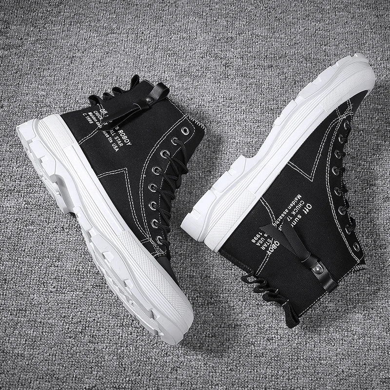 Men's Casual High Top Sneakers Platform  Lace Up Ankle Boots  Comfortable  Canvas Shoes