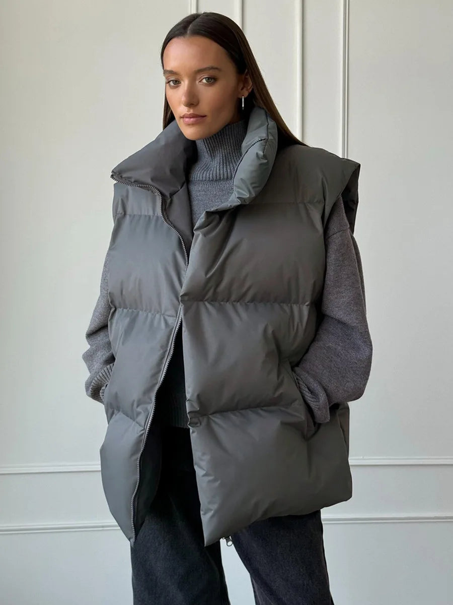 Women's Cotton-Padded Vest Jacket: Loose Casual Sports Coat for Autumn Winter Eye-Catching Solid Sleeveless Parka