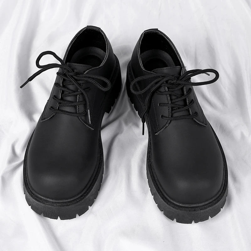 Men's Platform PU Leather  Lace-up Sneakers Thick Bottom British Shoes