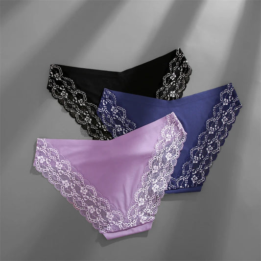 2PCS Lace Seamless Floral Briefs Stretch Lingerie