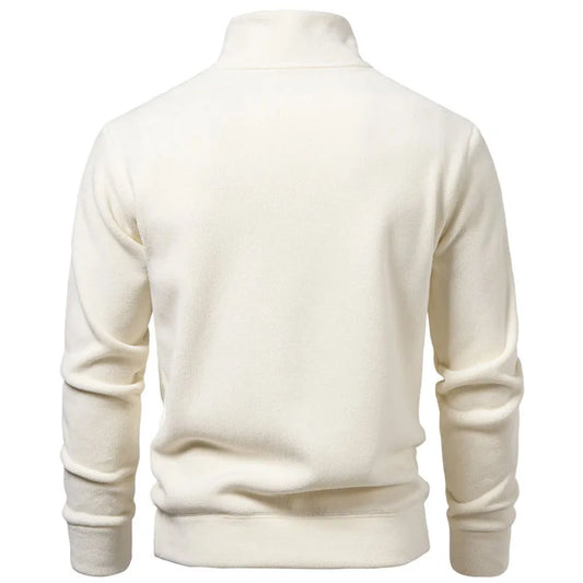 Men's Half Zipper Fleece Stand Collar Hoodie Solid Color Warm Loose Pullover