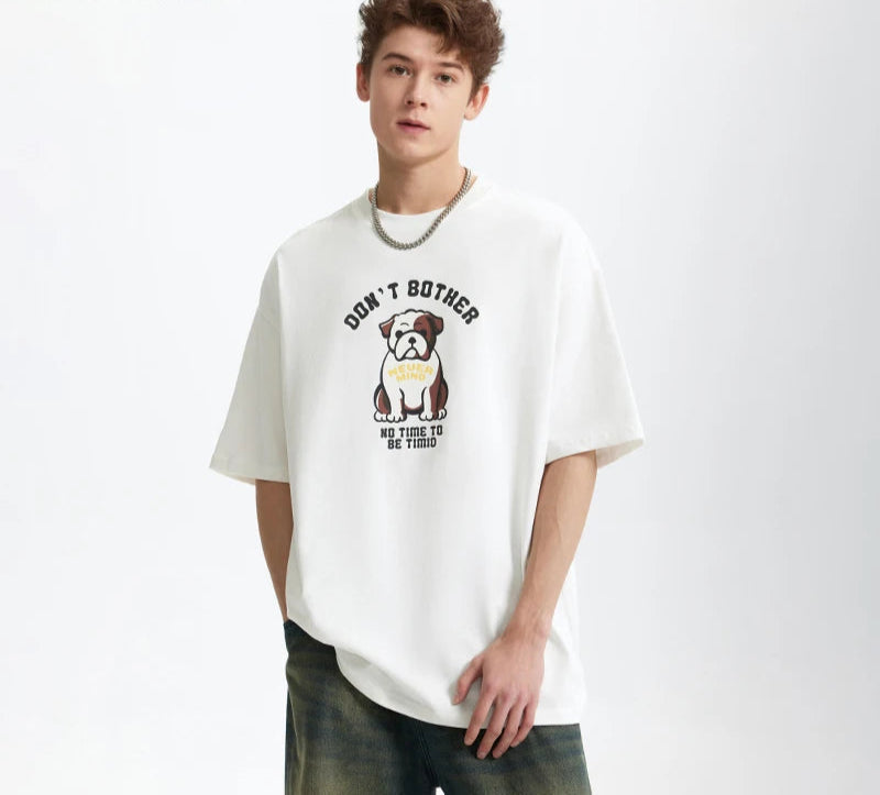Men's French Bulldog Fun American Vintage 100% Cotton Heavyweight Casual Short Sleeve T-Shirt
