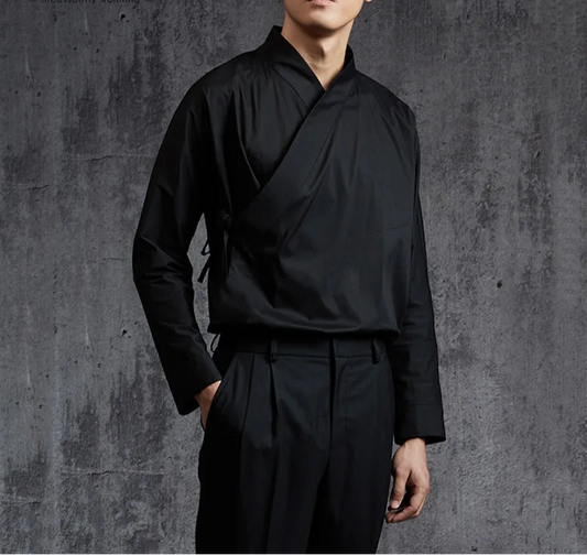 Men's Hanfu Long Sleeve Lace Up Elegant Stand Collar Chinese Style Retro Shirt