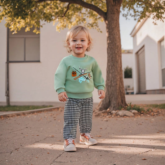 Infant Baby Boy 2-Piece Fall Clothes Set - Animal Embroidery Sweatshirt & Pants (0-3Y)
