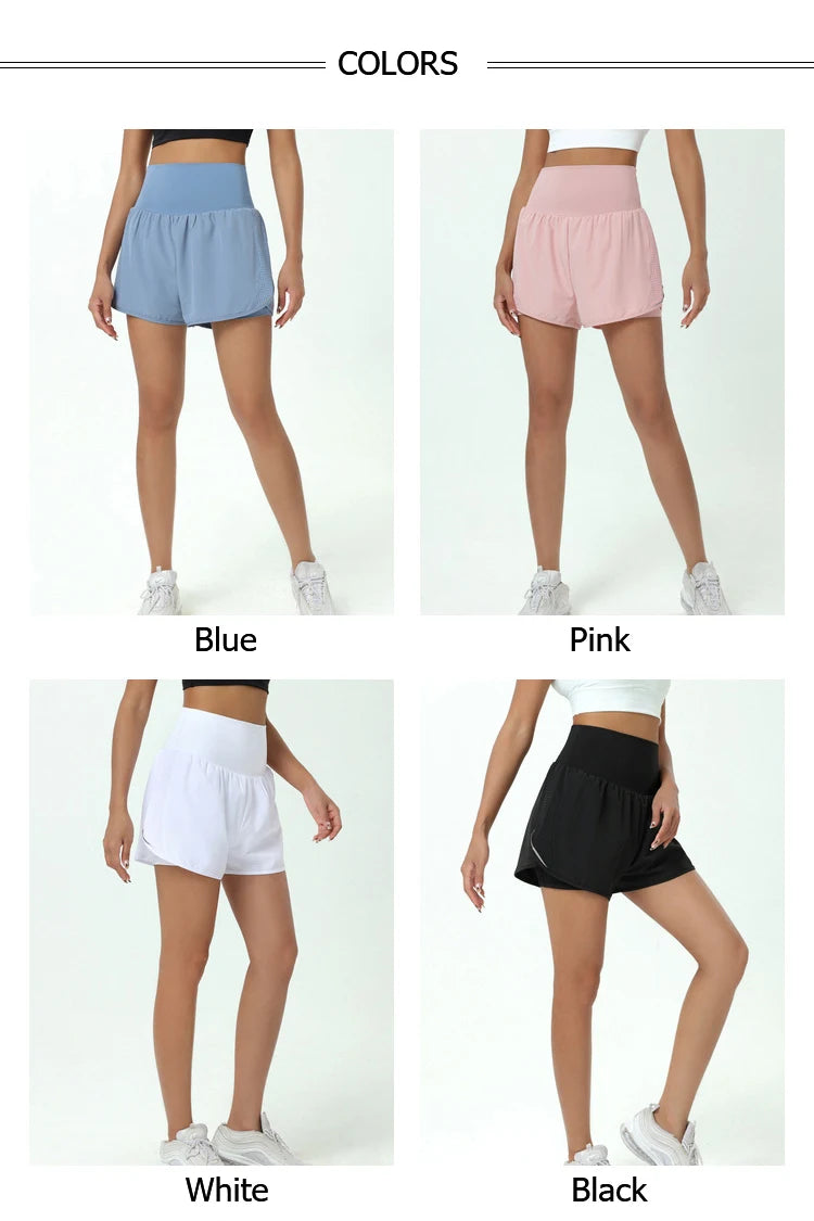 Women's High Waist 2 In 1 Running Breathable Quick Dry Pocket Fitness Gym Sportswear Shorts