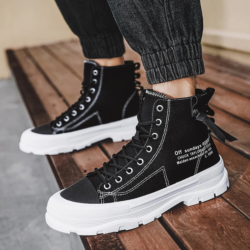 Men's Casual High Top Sneakers Platform  Lace Up Ankle Boots  Comfortable  Canvas Shoes