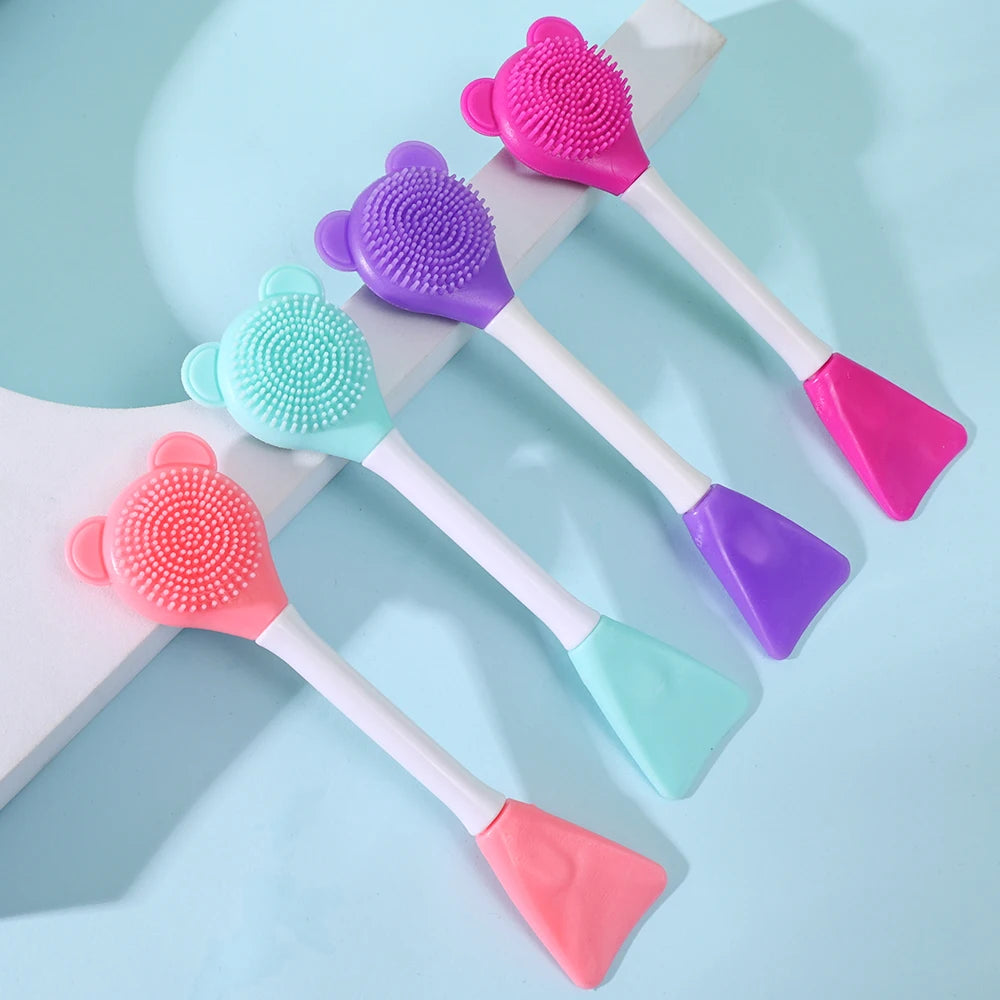 Double Head Facial Mask Brush Silicone Applicator Spoon Spatula Stirring Stick, Skin Face Cleansing Care Home Makeup Tool