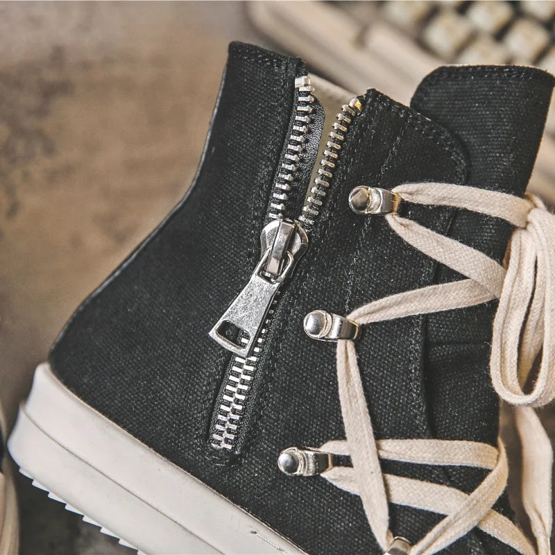 Unisex Mid-Calf Boots - High Top Lace-Up Canvas Sneaker Boots