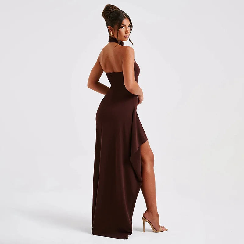 Halter Side Split Maxi Dress - Women Summer Backless Dress