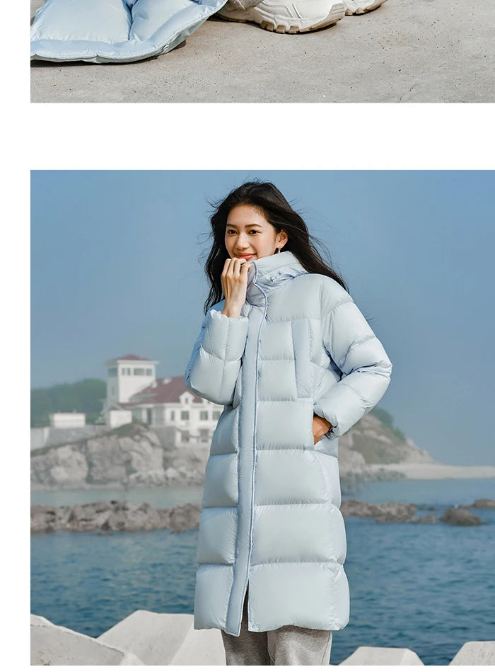 Women's Long Down Jacket - Three-Proof Hooded Winter Coat Loose Fit