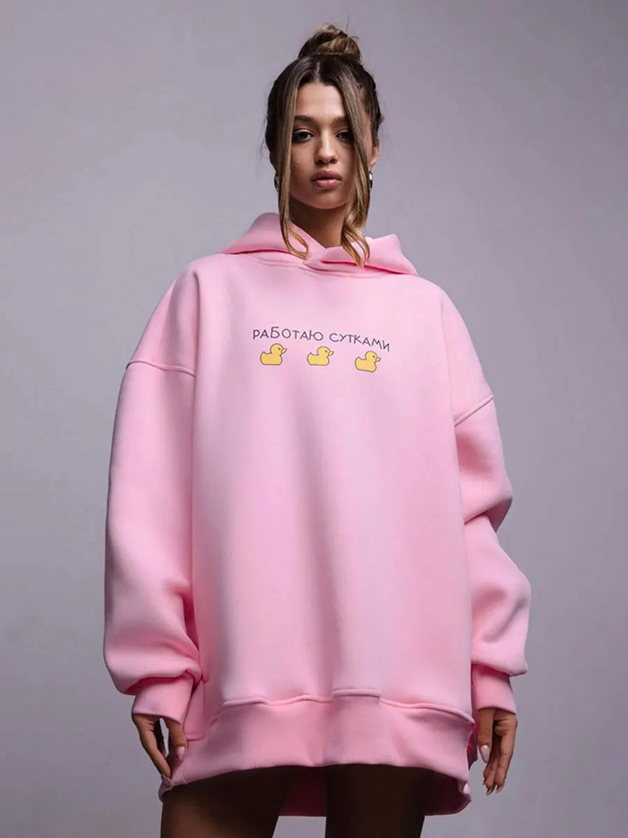 Women's Oversized Three Duck Print Hoodie