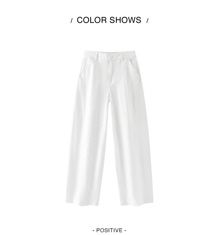 Women's Distressed Loose Trousers - Brushed Split Curved Hem Casual Autumn Pants