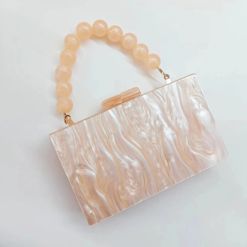 Women's Beaded Acrylic Clutch Square Purse Handbag