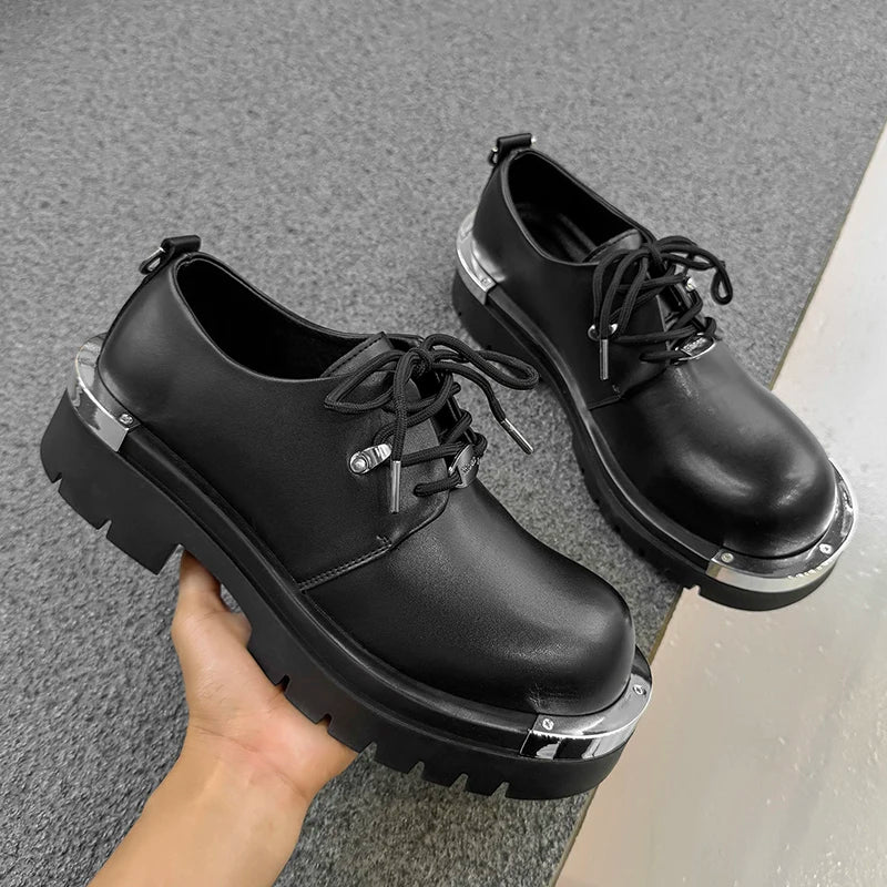 Men's Platform Derby Shoes - Genuine Leather Thick Sole