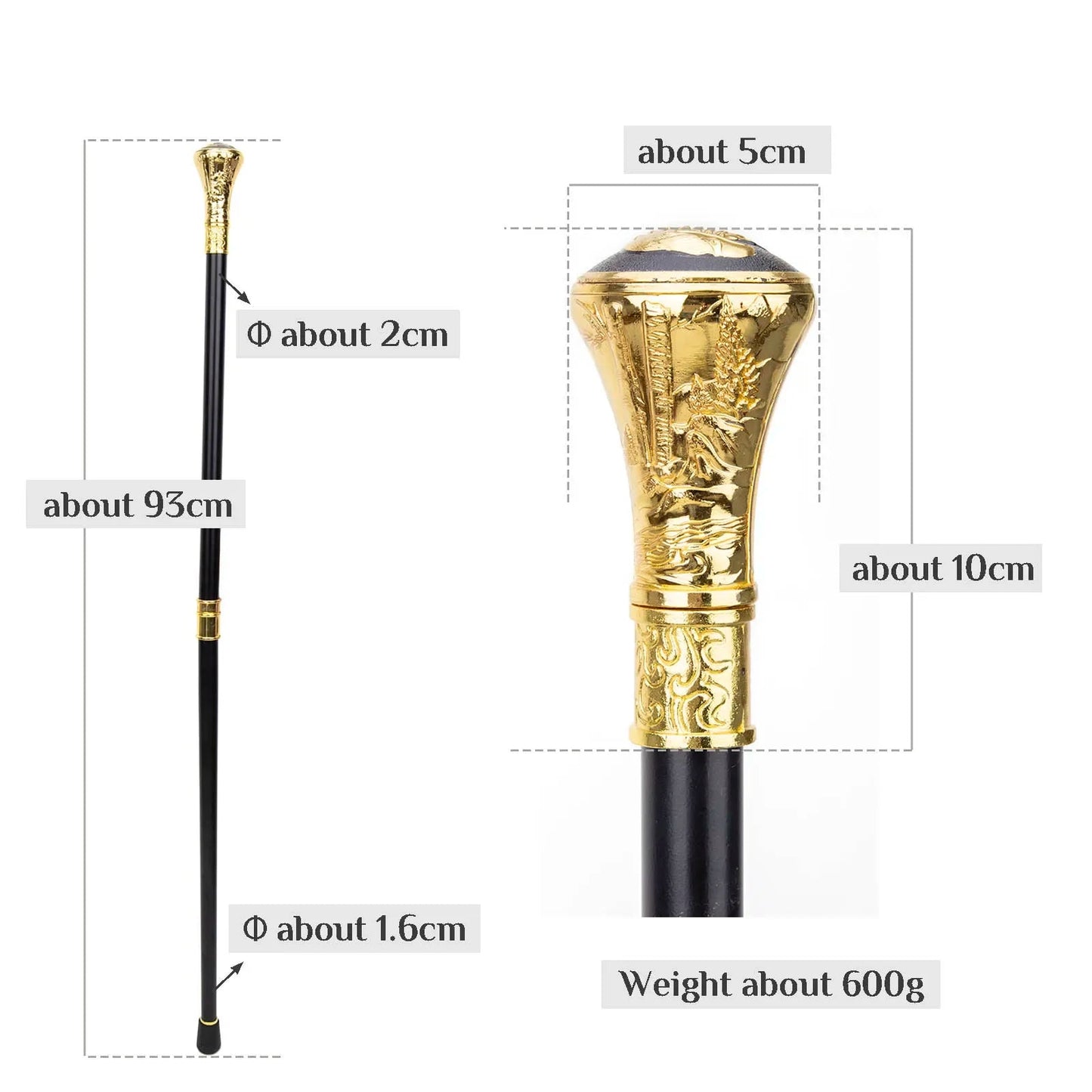 Gold Wolf Head Totem Walking Cane Fashion Decorative Walking Stick Gentleman Elegant Cosplay Knob Crosier 93cm