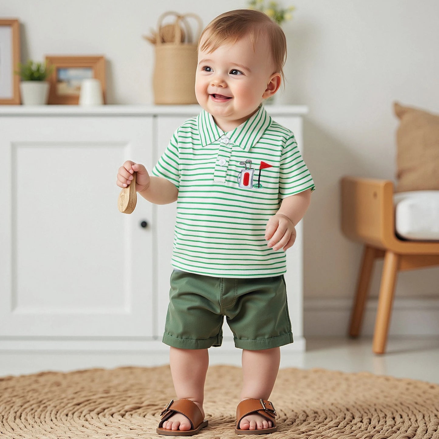 0-4Y Toddler Kids Boys Summer T Shirts Short Sleeve Casual Golf Embroidery Striped Print Pullover Top