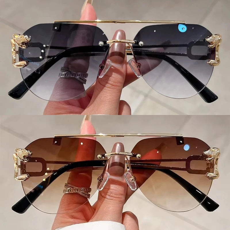 Unisex 2 Pairs Per Set Rimless Gradient Double Bridge Sunglasses